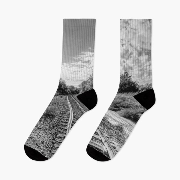 Item preview, Sunrays Over Nebraska Railroad Tracks Grayscale designed and sold by mljdwhite.