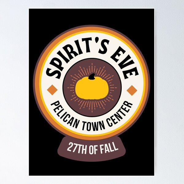 Aperçu de l'œuvre Événement du festival Spirit's Eve | Citrouille dorée | Ambiances d'Halloween | Orange, crème et noir | Jeu vidéo indépendant confortable | Produits dérivés Stardew Valley créée et vendue par Fluorescent Flamingo.