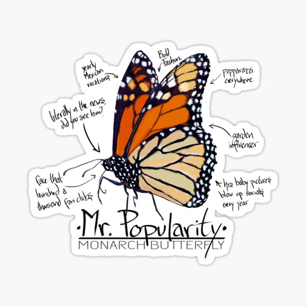 Mr Popularity (Monarch Butterfly, Annotated) Sticker