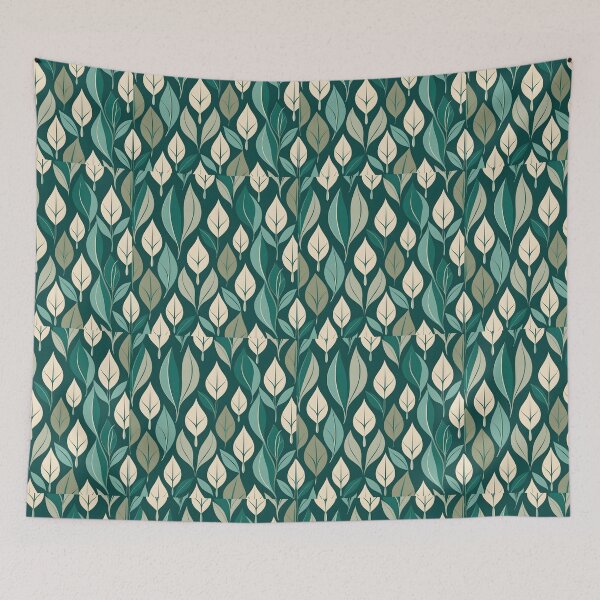 Item preview, Retro Mid Century Modern Botanical Leaves Emerald Green designed and sold by Prints and Lifestyle.