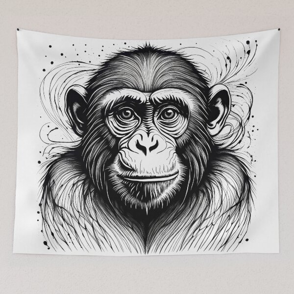 Item preview, Monkey Monochrome Black White Ink Pen Splash designed and sold by ShaViArt.