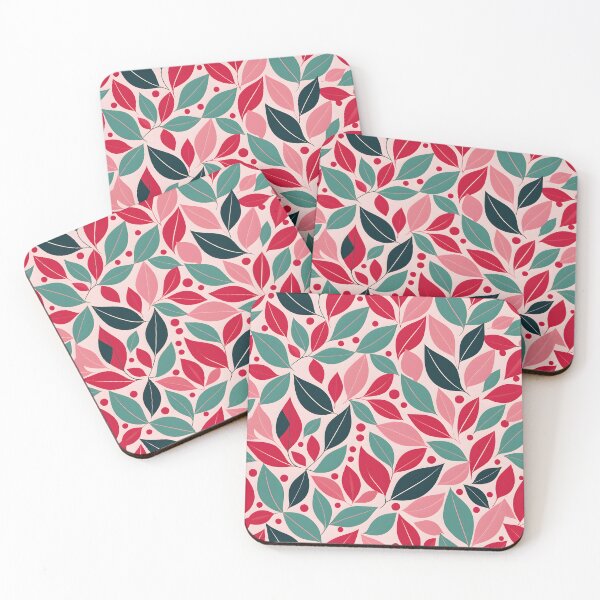 Item preview, Retro Mid Century Modern Botanical Leaves Pink, Red designed and sold by Prints and Lifestyle.