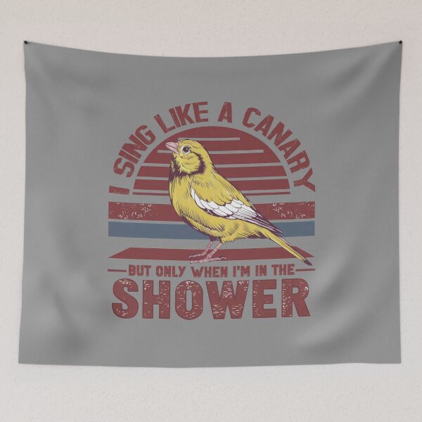 Item preview, I Sing Like a Canary (But Only in the Shower) - A Whimsical Illustration in Blue, Brown, Black & White designed and sold by SplashTastic.