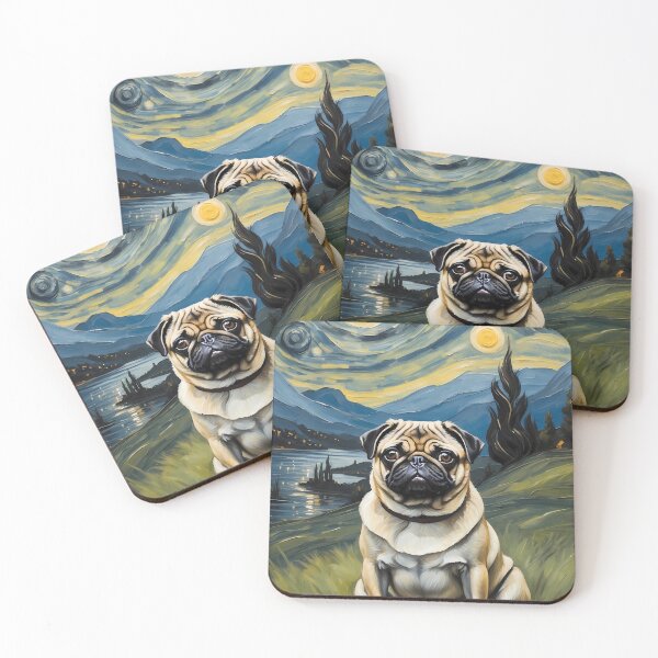 Artikelvorschau, Mops in der Sternennacht im Edvard-Munch-Stil entworfen und verkauft von YoshiArtDesign.