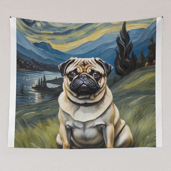 Item preview, Pug dog in the Starry  Night , Edvard Munch style designed and sold by YoshiArtDesign.