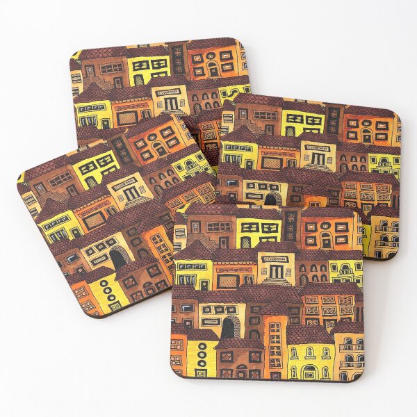 Item preview, Oldtown - hand drawn townscape in warm tones designed and sold by Curraleigh Crafts.