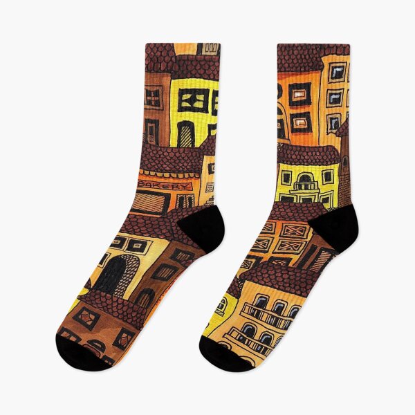 Item preview, Oldtown - hand drawn townscape in warm tones designed and sold by Curraleigh Crafts.