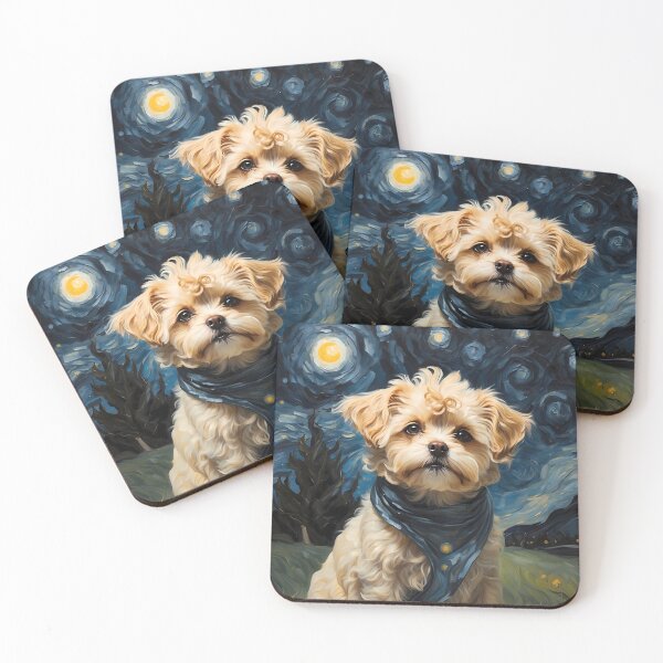 Item preview, Maltipoo dog in the Starry  Night , Edvard Munch style designed and sold by YoshiArtDesign.