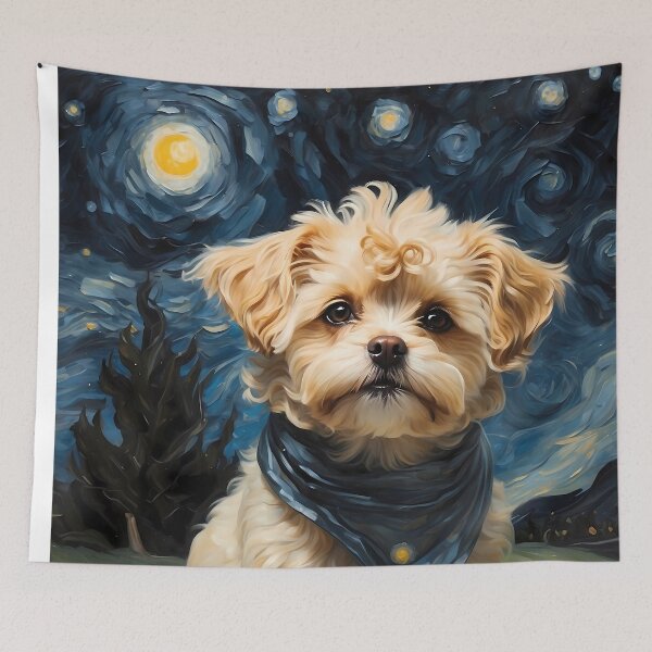 Item preview, Maltipoo dog in the Starry  Night , Edvard Munch style designed and sold by YoshiArtDesign.