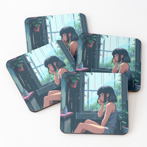 Item preview, Melancholic Anime girl listening to the rain- Pixel art designed and sold by octoboobs.