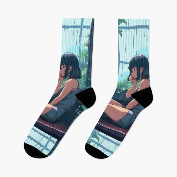 Item preview, Melancholic Anime girl listening to the rain- Pixel art designed and sold by octoboobs.