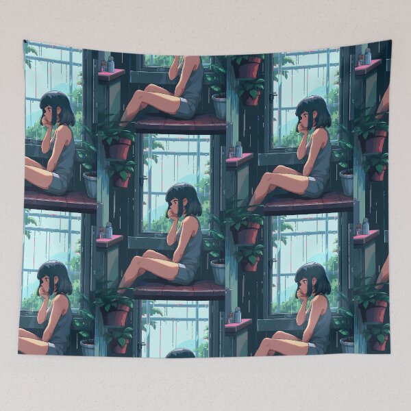 Item preview, Melancholic Anime girl listening to the rain- Pixel art designed and sold by octoboobs.