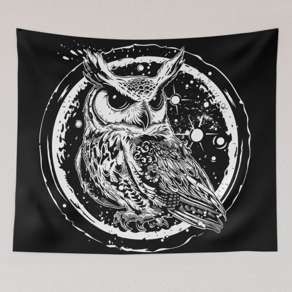 Item preview, Black And White Owl With Full Moon designed and sold by GrinGalore.
