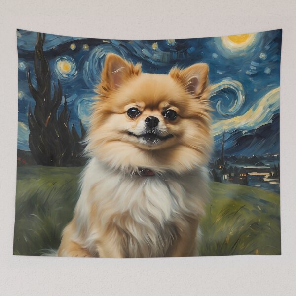 Item preview, Pomeranian dog in the Starry  Night , Edvard Munch style designed and sold by YoshiArtDesign.