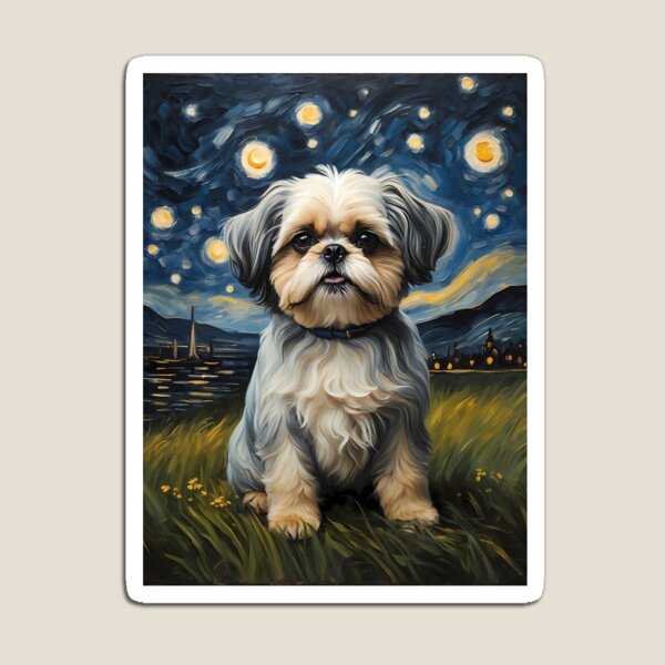 Item preview, Shih Tzu dog in the Starry  Night , Edvard Munch style designed and sold by YoshiArtDesign.
