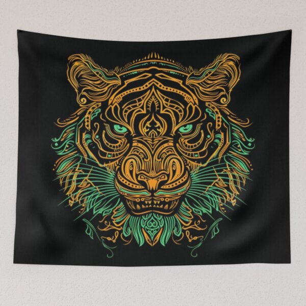 Item preview, Tiger head in orange and green colors highlighted by neon lights. designed and sold by cristina1001.