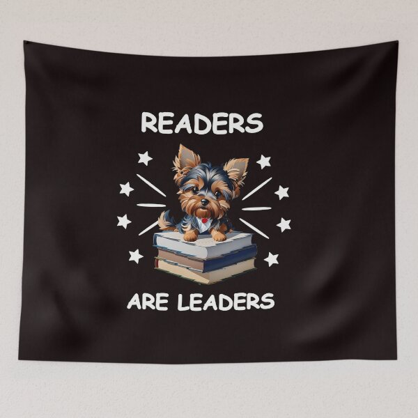 Item preview, Readers Are Leaders Graphic T-Shirt with Yorkie and Books - Lettering is in white so this only works on a black  or dark background designed and sold by WhiteGothic.