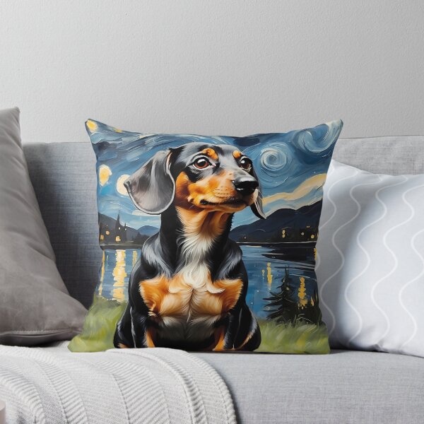 Item preview, Dachshund dog in the Starry  Night , Edvard Munch style designed and sold by YoshiArtDesign.