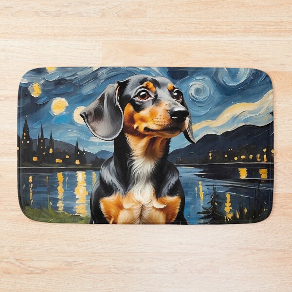 Item preview, Dachshund dog in the Starry  Night , Edvard Munch style designed and sold by YoshiArtDesign.