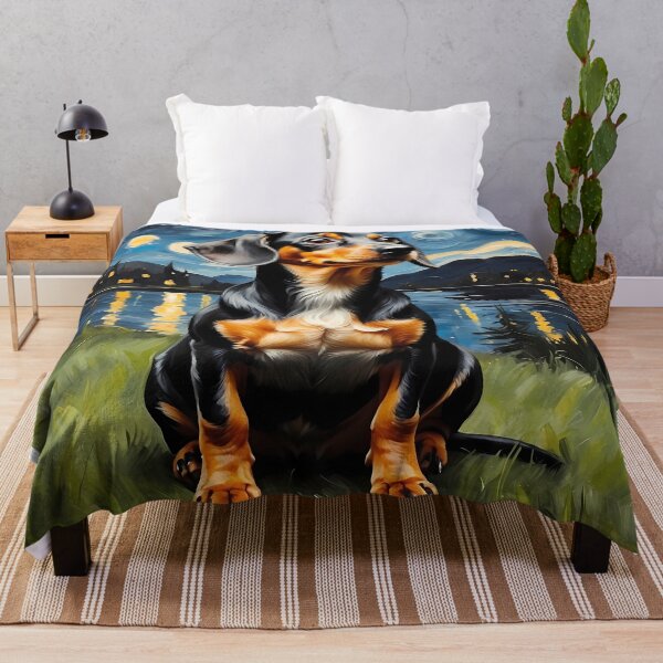 Item preview, Dachshund dog in the Starry  Night , Edvard Munch style designed and sold by YoshiArtDesign.