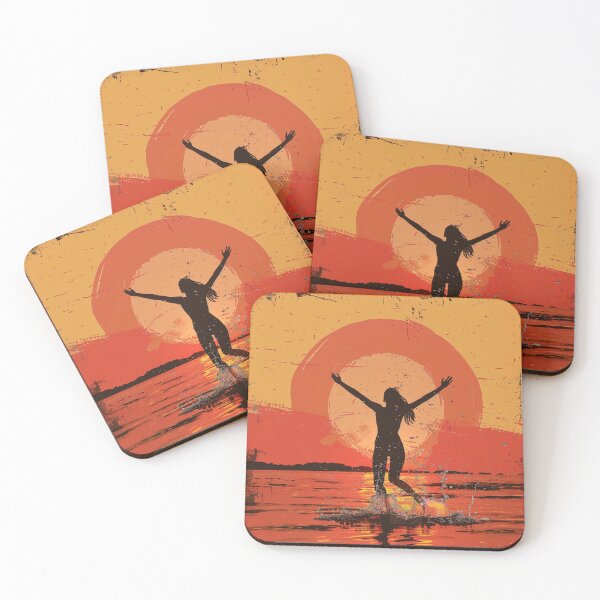 Item preview, Woman in the water splashing – retro sunset 8 designed and sold by Wildflow Creations.