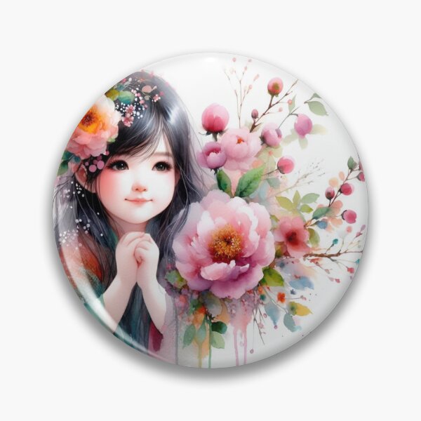 Item preview, Floral Girl Portrait Watercolor,oriental girl,floral art, cute.  designed and sold by FreeWorldDesign.