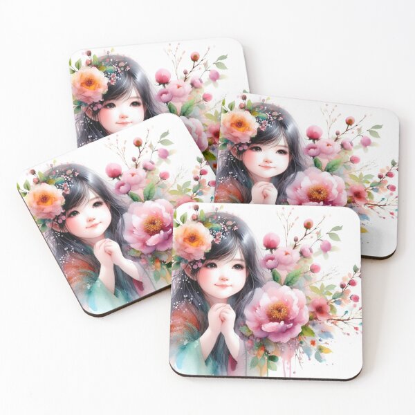 Item preview, Floral Girl Portrait Watercolor,oriental girl,floral art, cute.  designed and sold by FreeWorldDesign.