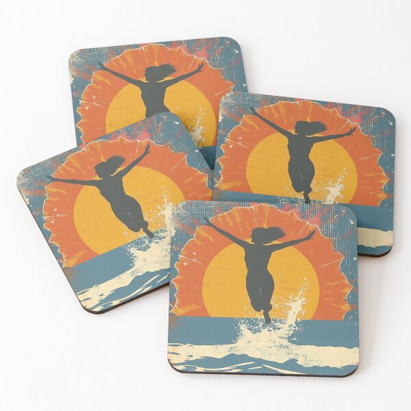 Item preview, Woman in the water splashing – retro sunset 9 designed and sold by Wildflow Creations.