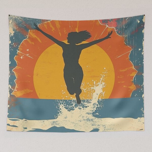 Item preview, Woman in the water splashing – retro sunset 9 designed and sold by Wildflow Creations.