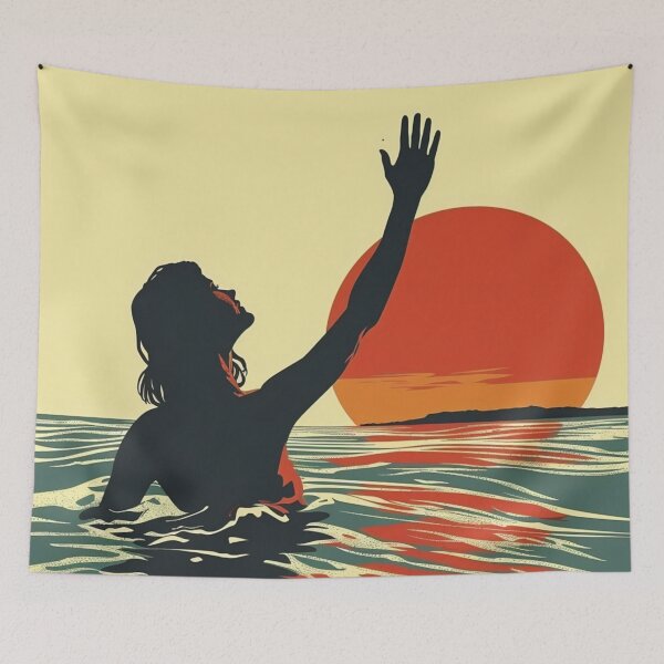 Item preview, Woman in the water – retro sunset 10 designed and sold by Wildflow Creations.