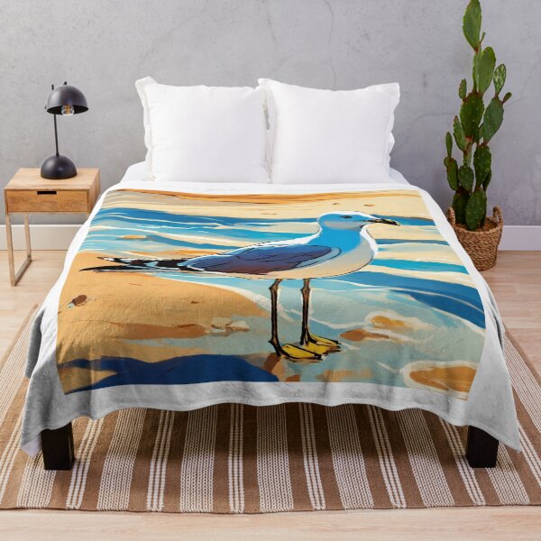 Item preview, A little seagull on a pretty beach surrounded by golden sand and blue water.i designed and sold by Rosearts111.