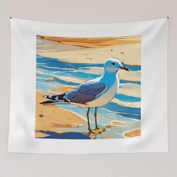 Item preview, A little seagull on a pretty beach surrounded by golden sand and blue water.i designed and sold by Rosearts111.