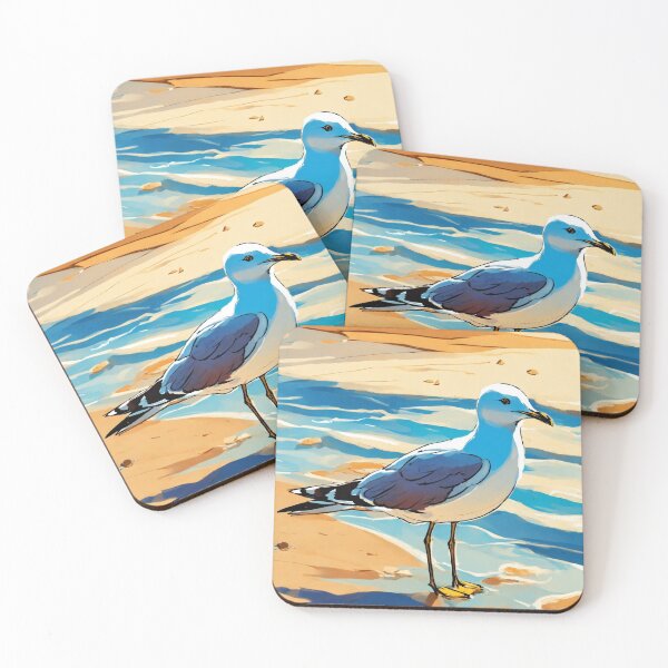 Item preview, A little seagull on a pretty beach surrounded by golden sand and blue water.i designed and sold by Rosearts111.