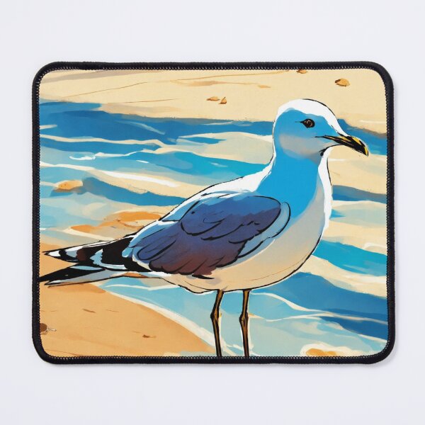 Item preview, A little seagull on a pretty beach surrounded by golden sand and blue water.i designed and sold by Rosearts111.