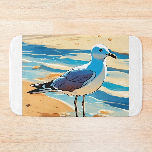 Item preview, A little seagull on a pretty beach surrounded by golden sand and blue water.i designed and sold by Rosearts111.