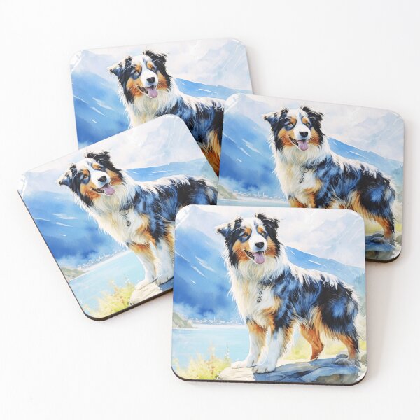 Item preview, Watercolor Australian Shepherd By The Mountains designed and sold by TheAnimalZ00.