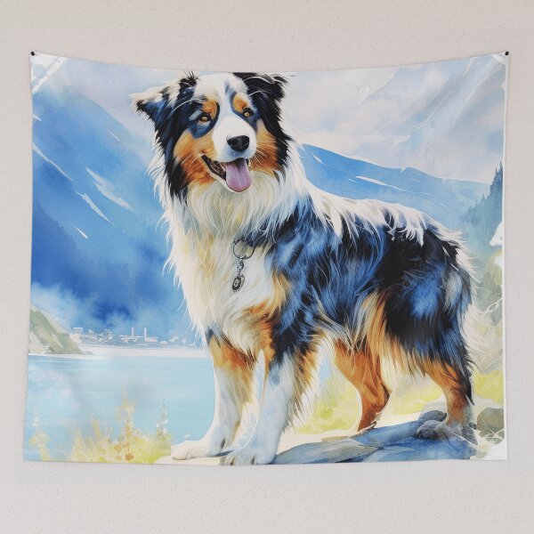 Item preview, Watercolor Australian Shepherd By The Mountains designed and sold by TheAnimalZ00.
