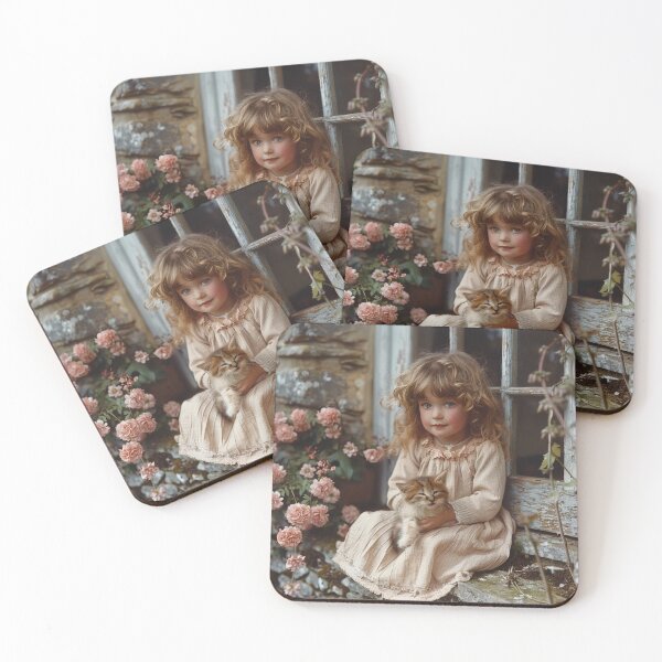Item preview, Portrait of an Edwardian Era Young Girl, Pink Roses and Kitten  designed and sold by HollywoodInked.
