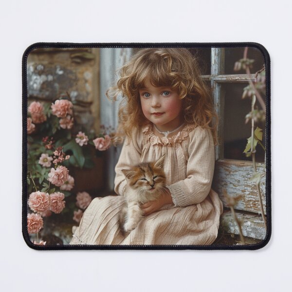 Item preview, Portrait of an Edwardian Era Young Girl, Pink Roses and Kitten  designed and sold by HollywoodInked.