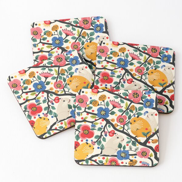 Item preview, Cute hamsters and colourful flowers contemporary pattern designed and sold by Folksy Living.