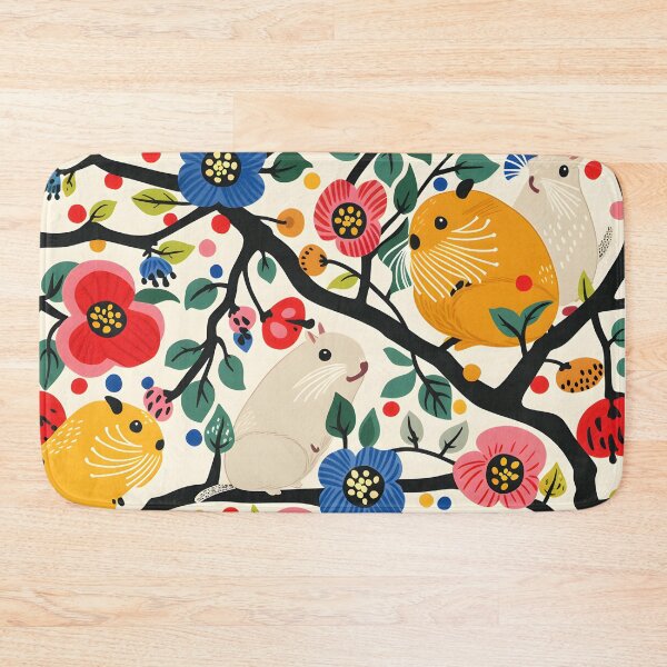 Item preview, Cute hamsters and colourful flowers contemporary pattern designed and sold by Folksy Living.