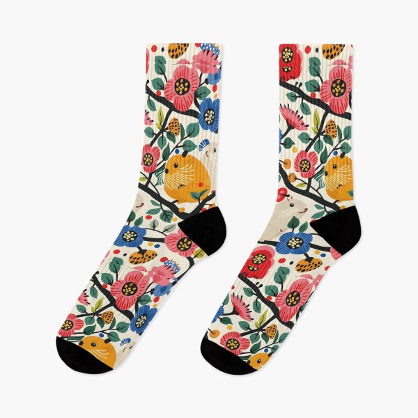 Item preview, Cute hamsters and colourful flowers contemporary pattern designed and sold by Folksy Living.