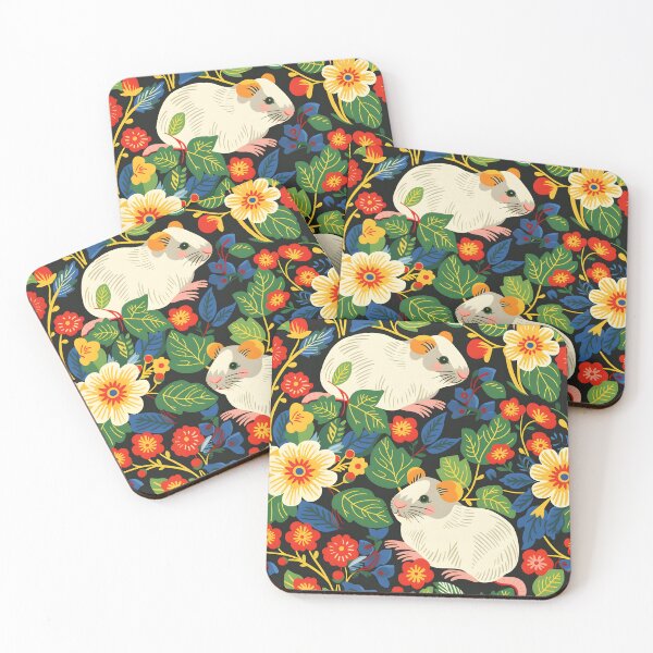 Item preview, Cute white hamsters and colourful flowers contemporary pattern designed and sold by Folksy Living.