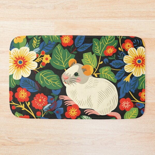 Item preview, Cute white hamsters and colourful flowers contemporary pattern designed and sold by Folksy Living.