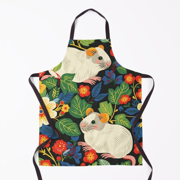 Artikelvorschau, Modernes Muster mit niedlichen weißen Hamstern und bunten Blumen entworfen und verkauft von Folksy Living.