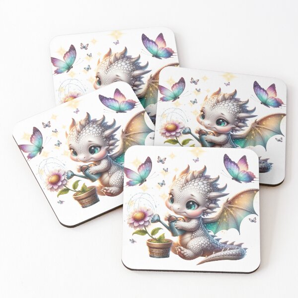 Item preview, little cute dragon waters flowers with butterflies designed and sold by Lunaawga.