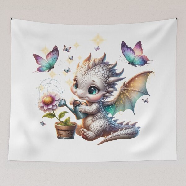 Item preview, little cute dragon waters flowers with butterflies designed and sold by Lunaawga.