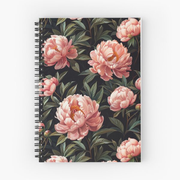 Item preview, Vintage Hyper Realistic Illustration of Pink Peonies on Dark Background Seamless Pattern	 designed and sold by SourHeadPattern.