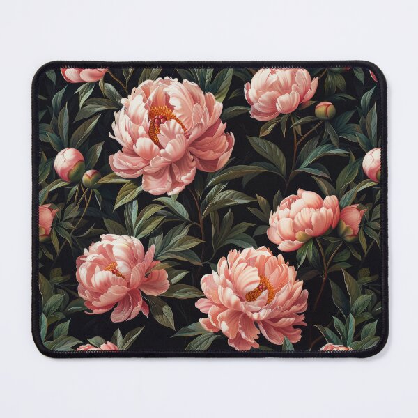 Item preview, Vintage Hyper Realistic Illustration of Pink Peonies on Dark Background Seamless Pattern	 designed and sold by SourHeadPattern.