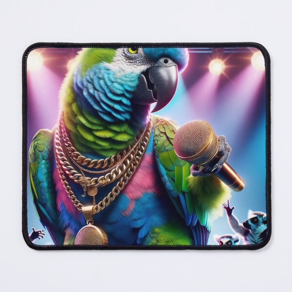 Item preview, Parrot with striking green and blue feathers stands on stage under the bright lights of the spotlights designed and sold by AndreaMart.